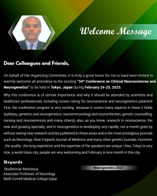Welcome Note | Neurogenetics 2023, 34th Conference on Clinical Neuroscience and Neurogenetics