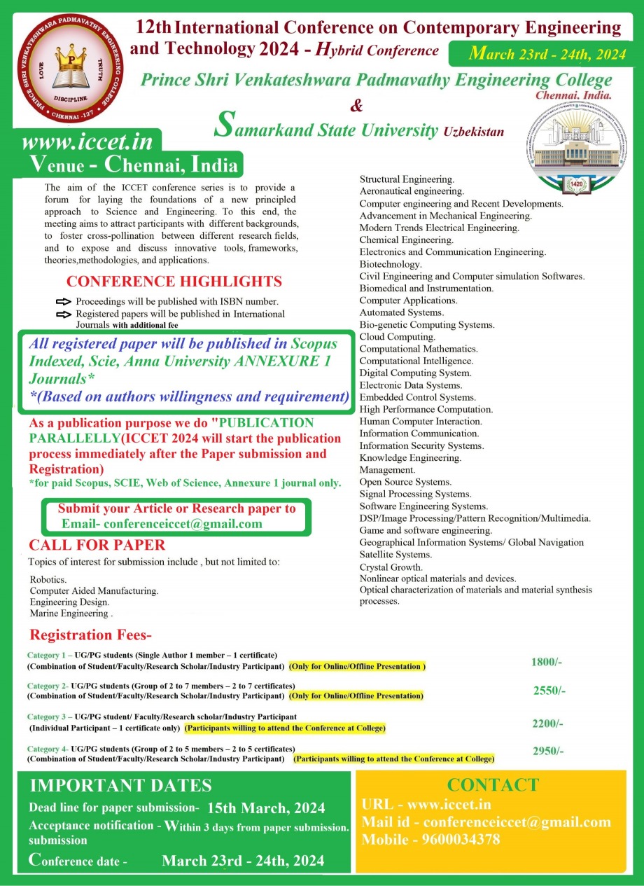 12th International Conference on Contemporary Engineering and Technology