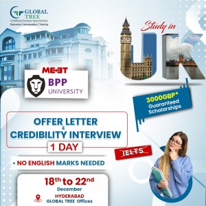 Study in UK without IELTS. Meet BPP University at Global Tree Office, Hyderabad 