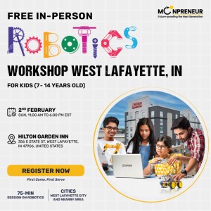 In-person Free Robotics Workshop in West Lafayette, IN by Moonpreneur