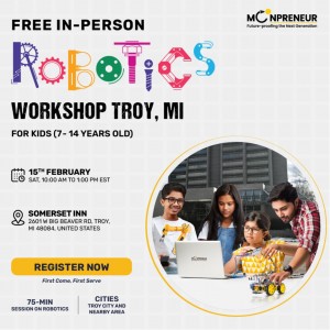 In-person Free Robotics Workshop in Troy, MI by Moonpreneur