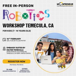  In-person Free Robotics Workshop in Temecula, CA by Moonpreneur
