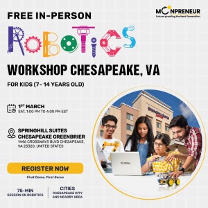 In-person Free Robotics Workshop in Chesapeake, VA by Moonpreneur
