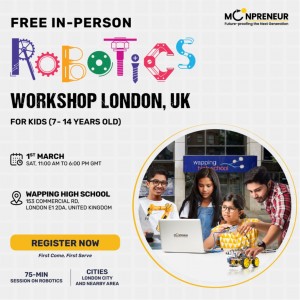 In-person Free Robotics Workshop in London, UK by Moonpreneur