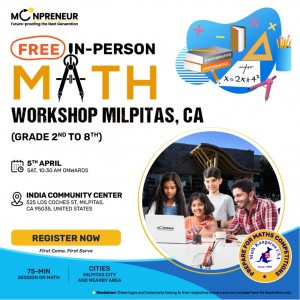 In-person Free Math Workshop For Kids at Milpitas, CA (Grade 2nd-8th)