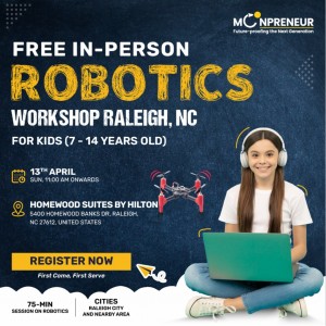 In-person Free Robotics Workshop in Raleigh, NC  by Moonpreneur
