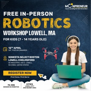 In-person Free Robotics Workshop in Lowell, MA by Moonpreneur