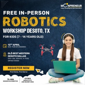 In-person Free Robotics Workshop in DeSoto, TX by Moonpreneur 