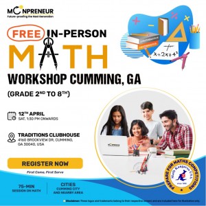 In-person Free Math Workshop For Kids at Cumming, GA (Grade 2nd-8th)