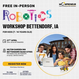  In-person Free Robotics Workshop in Bettendorf, IA by Moonpreneur