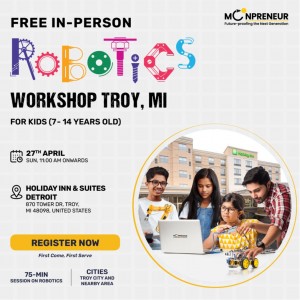 In-person Free Robotics Workshop in Troy, MI by Moonpreneur