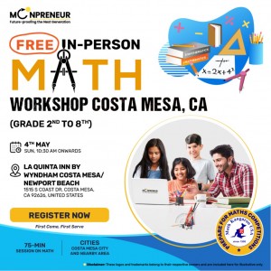 In-person Free Math Workshop For Kids at Costa Mesa, CA (Grade 2nd-8th)