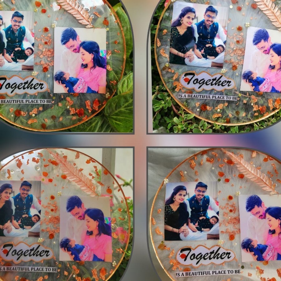 All Resin products: Personalized Photo Frame, Puja Platter, Haldi Kumkum Platter, Key Chain, Jwellery, Pendants, Watches , Tea Tray, Tea Coaster, etc