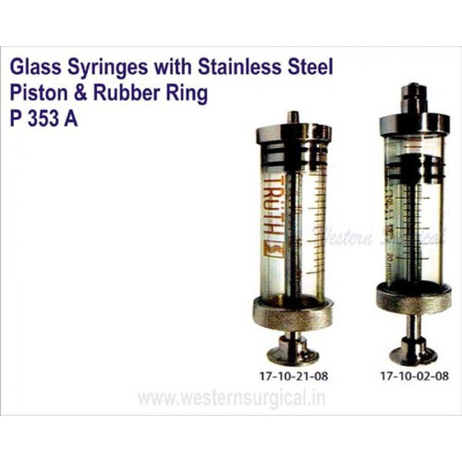 Glass Syringes with Stainless Steel Piston & Rubber Ring