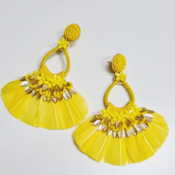 Statement Summer Yellow Feathers Earrings