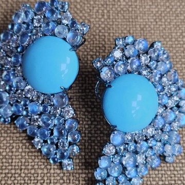 Sleeping Beauty Tourquise, MoonStone & Diamond Earrings